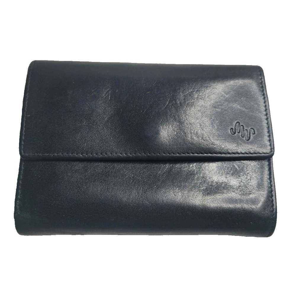 Monsac Black Leather Tri-Fold Wallet Credit Card Holder